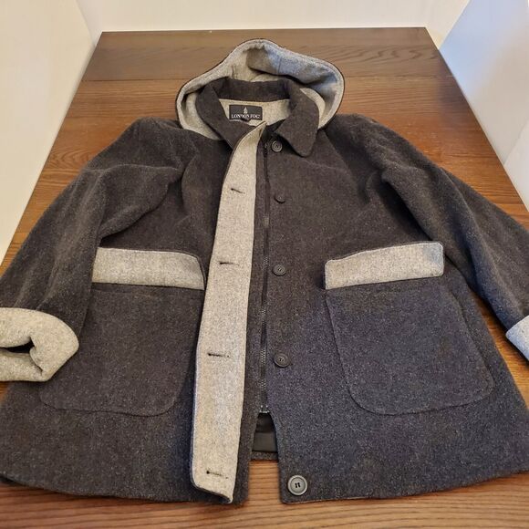 London Fog Women's‎ 100% Wool Grey Coat Hood Sz XL Square Pockets Lined Full Zip - Picture 2 of 16
